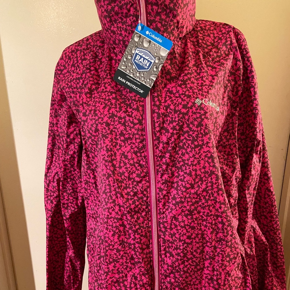 Columbia Fuchsia and Black Rain Protector Jacket